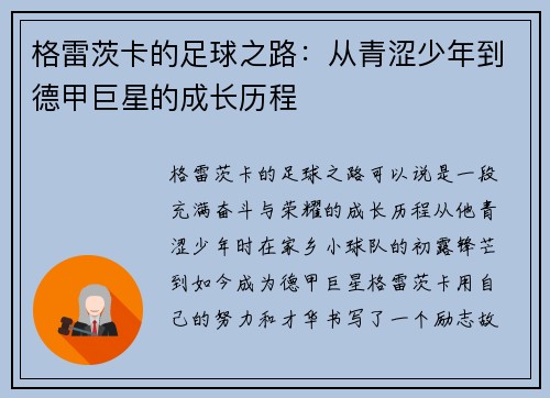 格雷茨卡的足球之路：从青涩少年到德甲巨星的成长历程